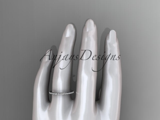 Half Diamond Stacking Eternity Ring 14k Solid Gold 2mm Thin Women's Wedding Band