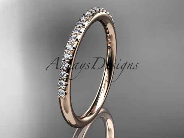 Half Diamond Stacking Eternity Ring 14k Solid Gold 2mm Thin Women's Wedding Band