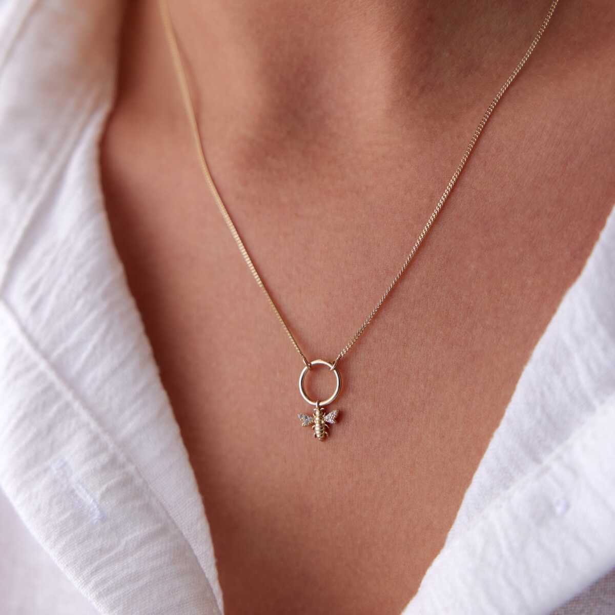 14k Solid Gold Bee Necklace