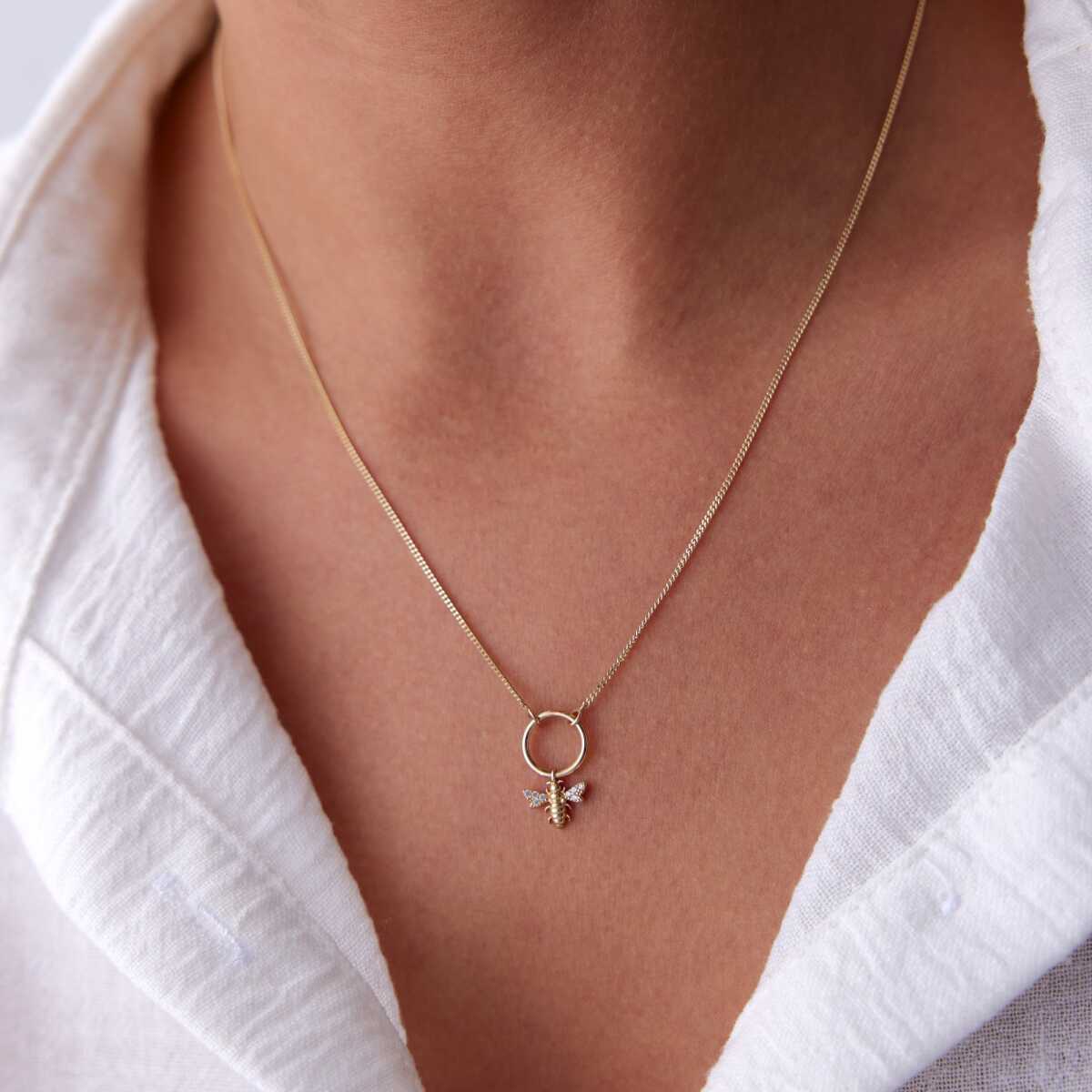 14k Solid Gold Bee Necklace