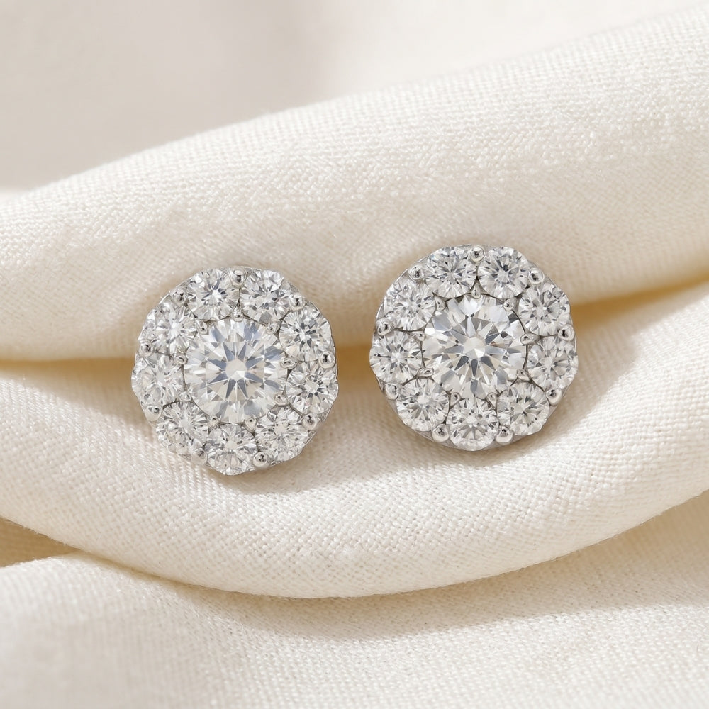 3ct Halo Diamond Studs 14K White Gold Lab Grown