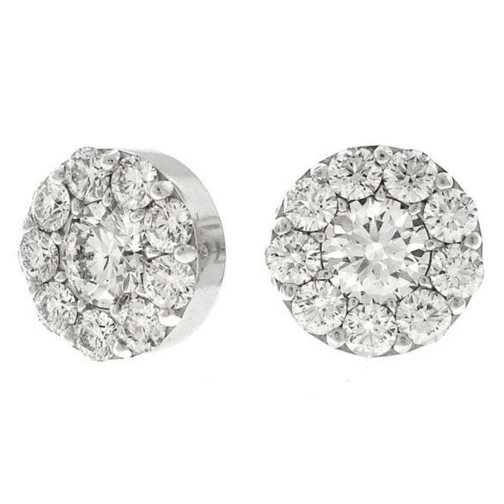 3ct Halo Diamond Studs 14K White Gold Lab Grown
