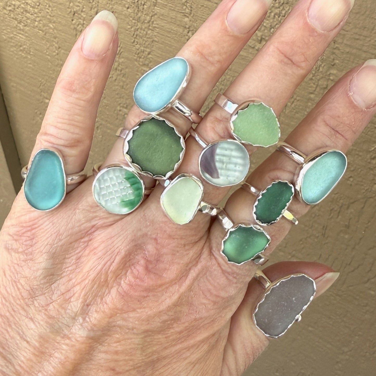 Green Japanese Sea Glass Ohajiki Marble Ring | Sterling Silver | Size 7 ¾