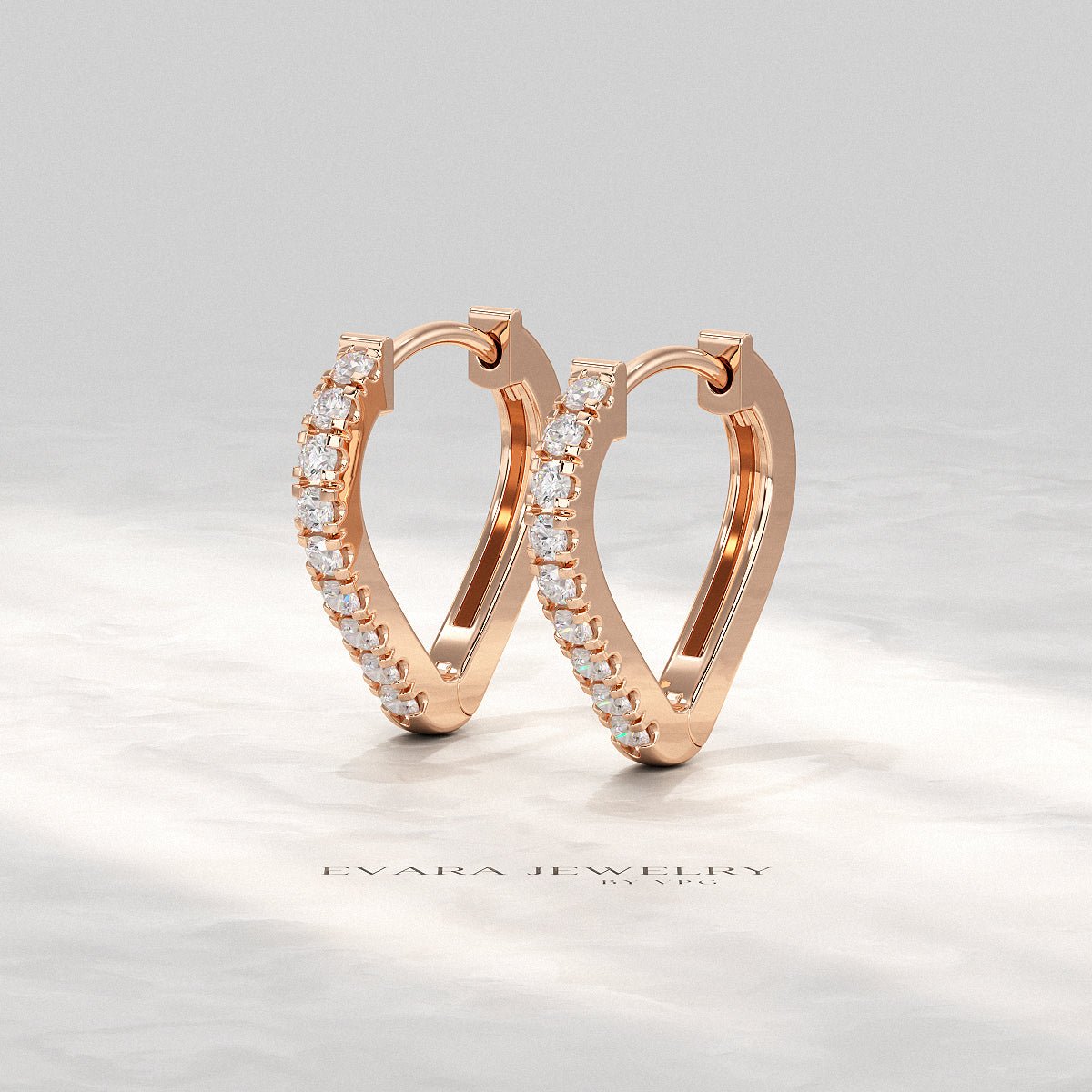 Heart Shape Prong Set Diamond Hoop Earrings
