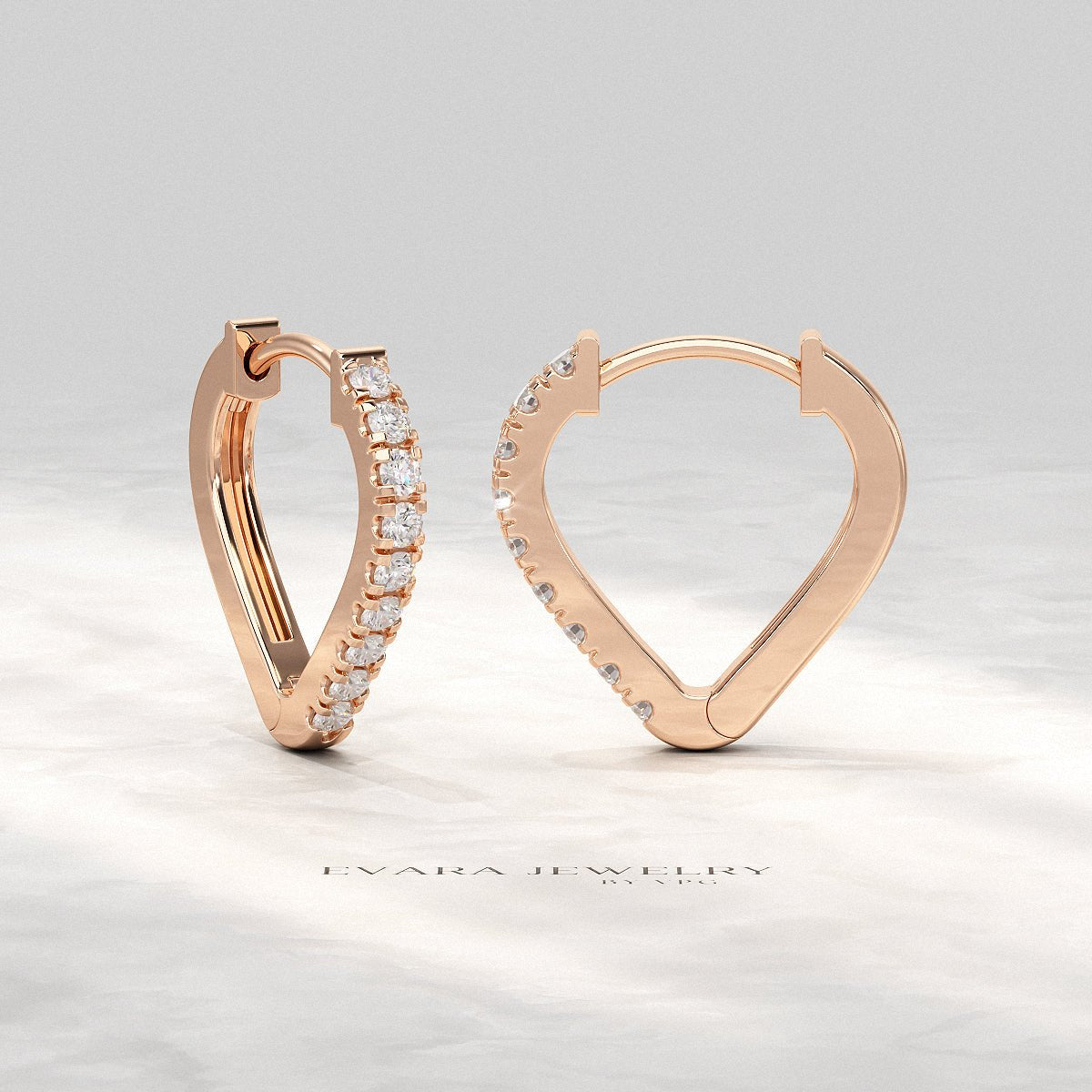 Heart Shape Prong Set Diamond Hoop Earrings