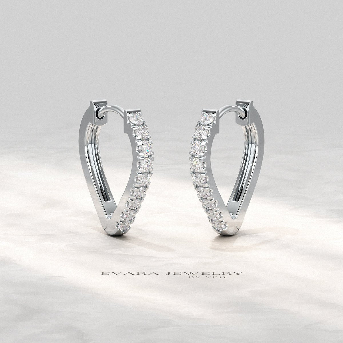Heart Shape Prong Set Diamond Hoop Earrings