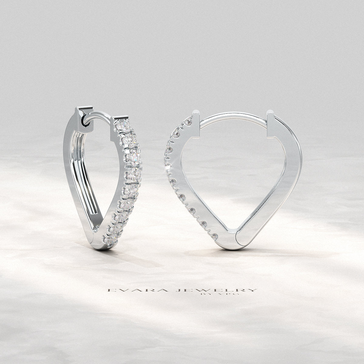 Heart Shape Prong Set Diamond Hoop Earrings