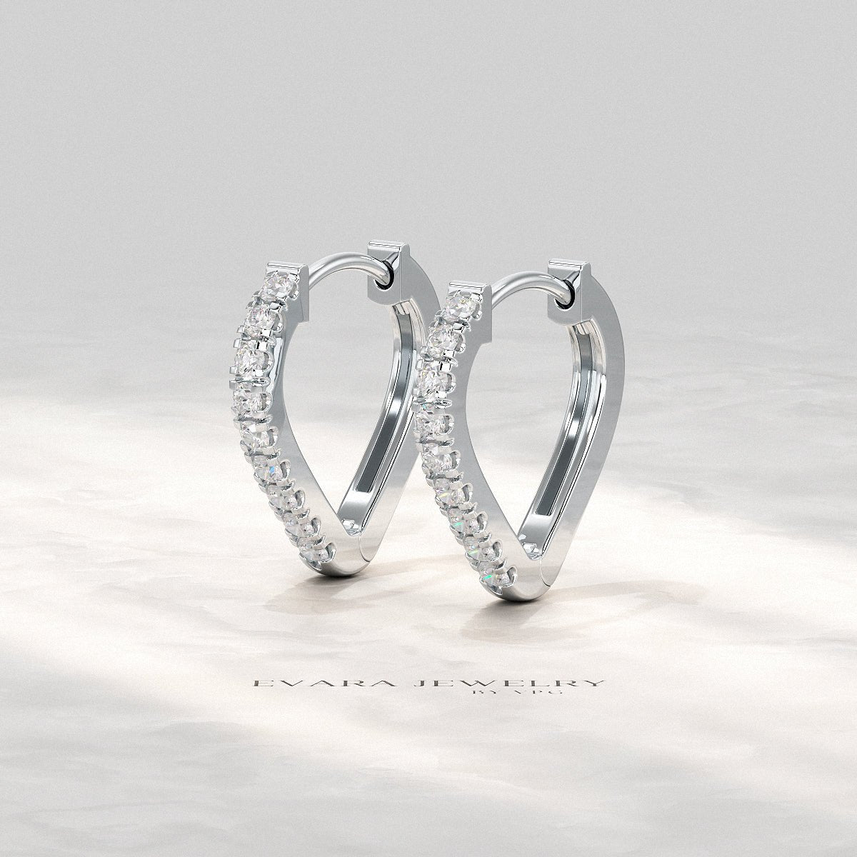 Heart Shape Prong Set Diamond Hoop Earrings