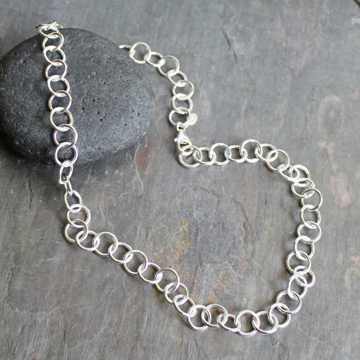 Heavy Sterling Silver Round Link Chain Necklace 1.4oz | Handmade | Ready to Ship