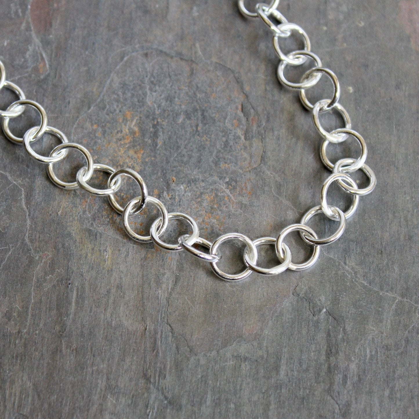 Heavy Sterling Silver Round Link Chain Necklace 1.4oz | Handmade | Ready to Ship