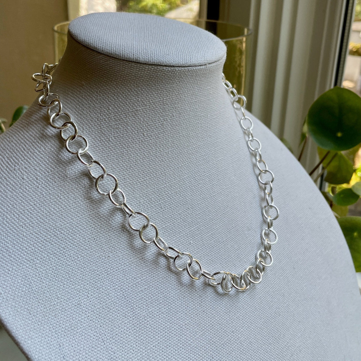 Heavy Sterling Silver Round Link Chain Necklace 1.4oz | Handmade | Ready to Ship