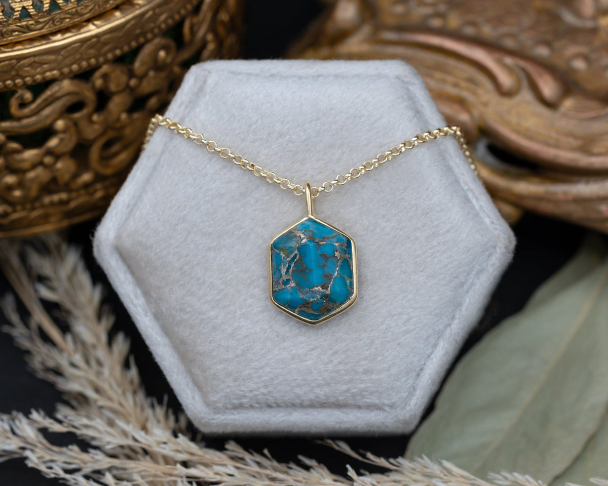 Geo Collection - 18K Gold Vermeil Pendant With A Hexagon Cut Turquoise - By Jorge Revilla
