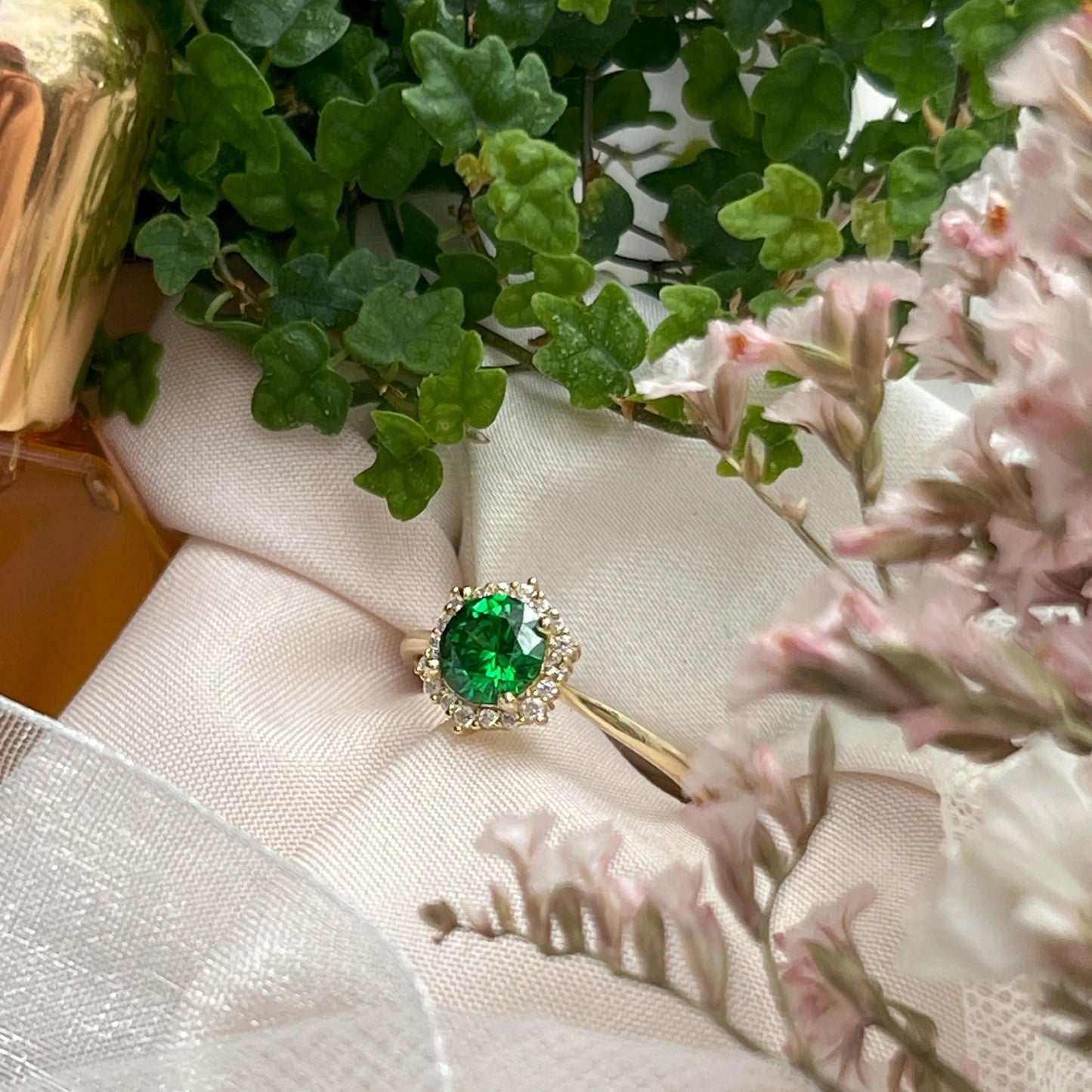 Vintage Hexagon Ring - Emerald
