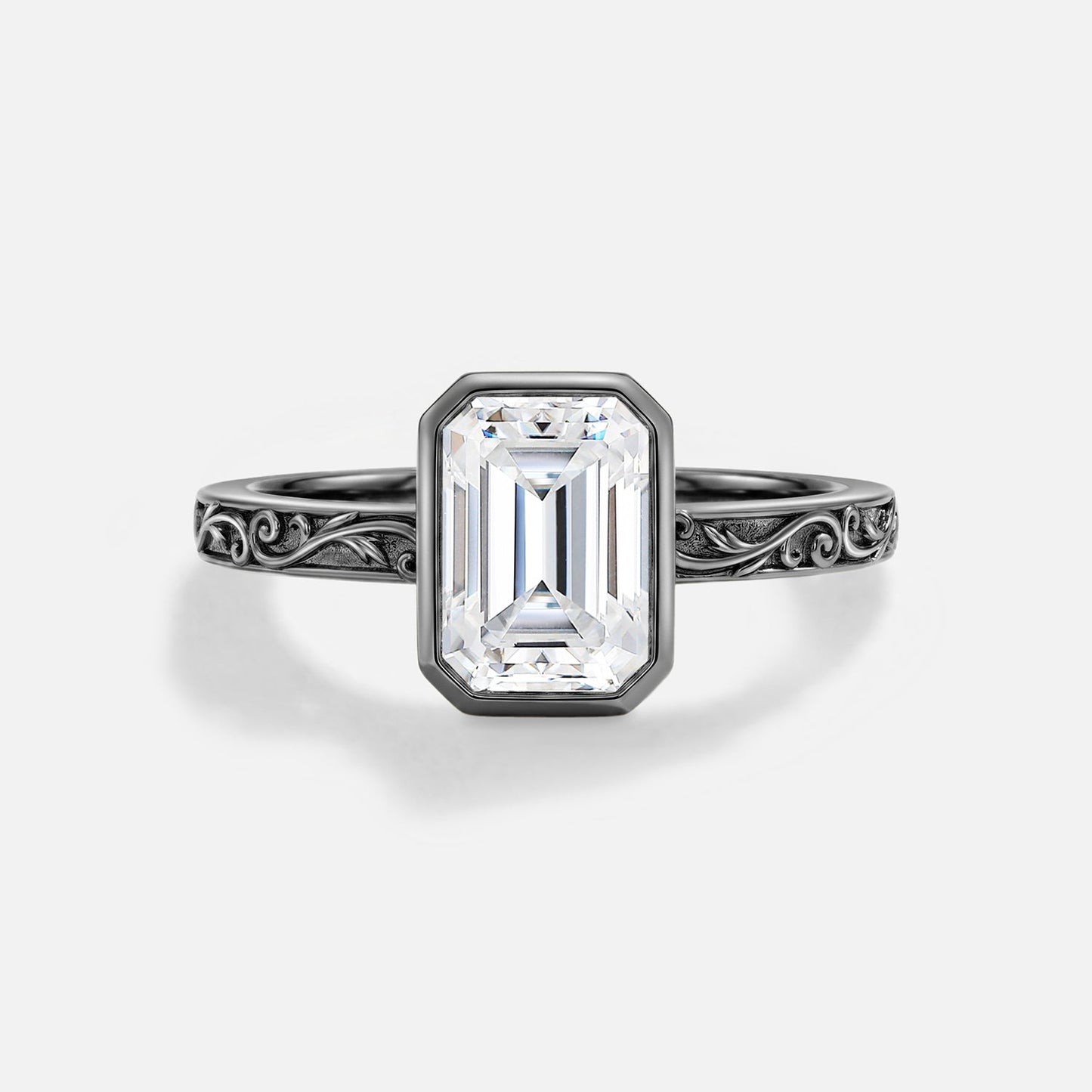 Emerald Cut Moissanite Solitaire Engagement Ring - Fleur
