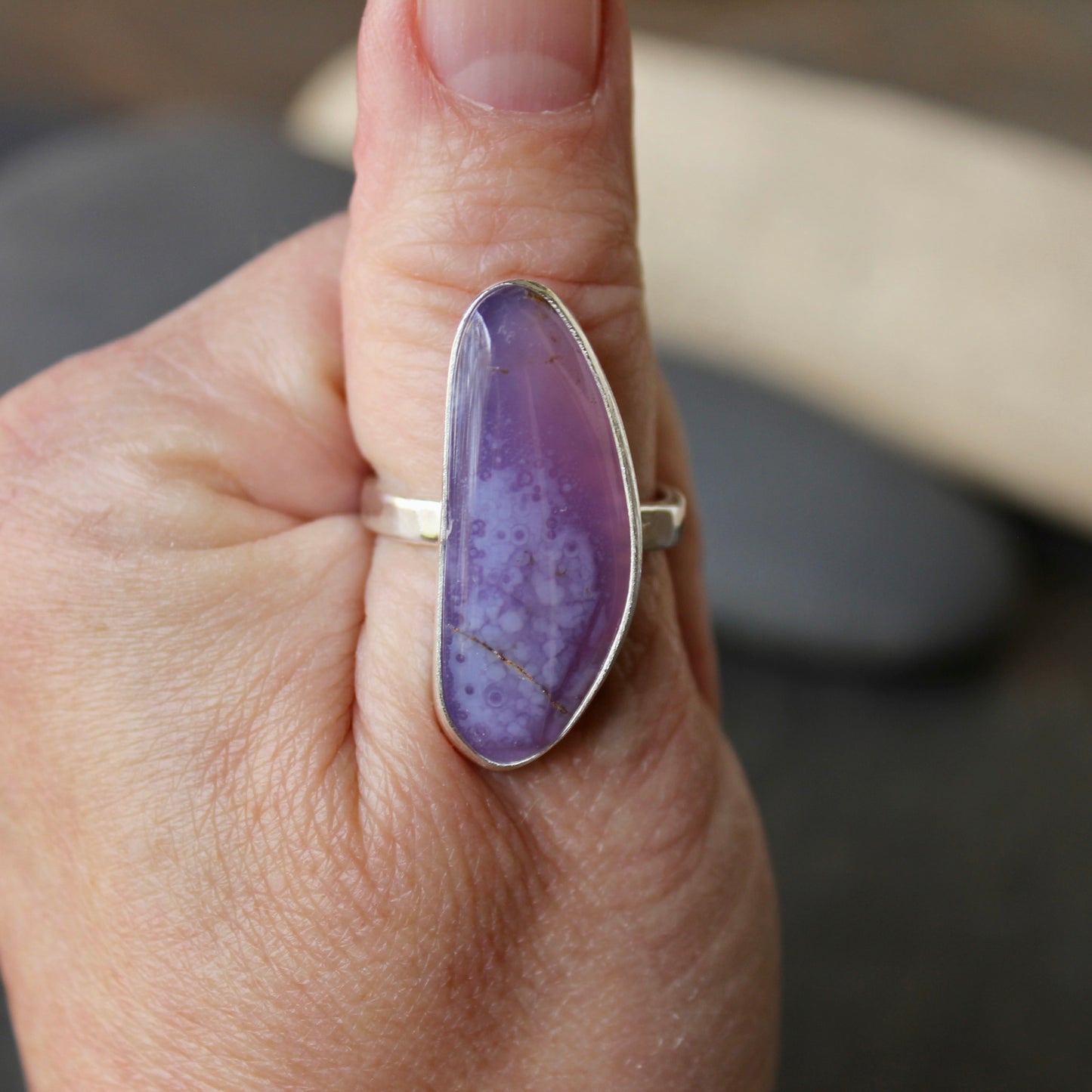 Oregon Holley Blue Agate Statement Ring Size 11 | PNW Gemstone | Handmade Sterling Silver