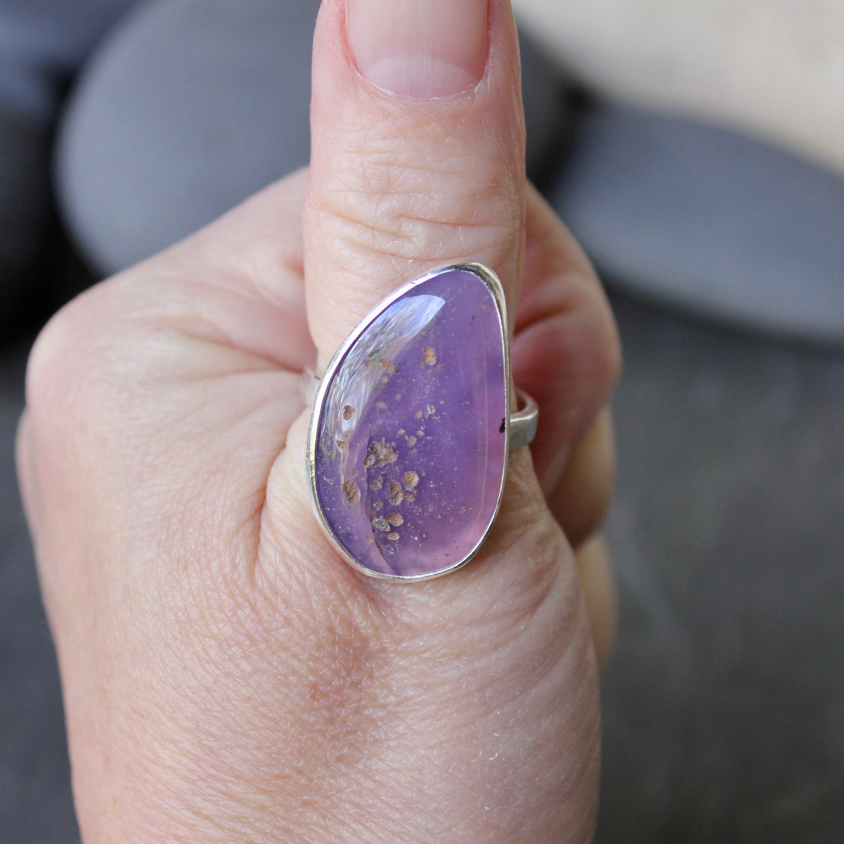 Oregon Holley Blue Agate Statement Ring Size 12 | PNW Gemstone | Handmade Sterling Silver