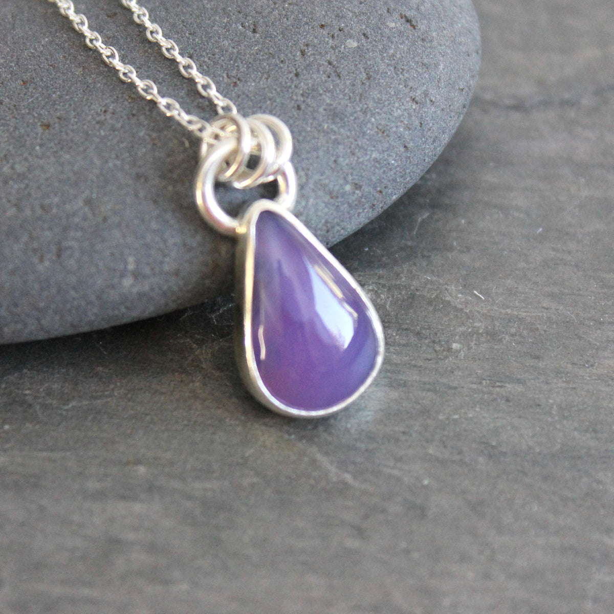 Dark Teardrop Holley Blue Agate Pendant Necklace | PNW Gemstone Jewelry