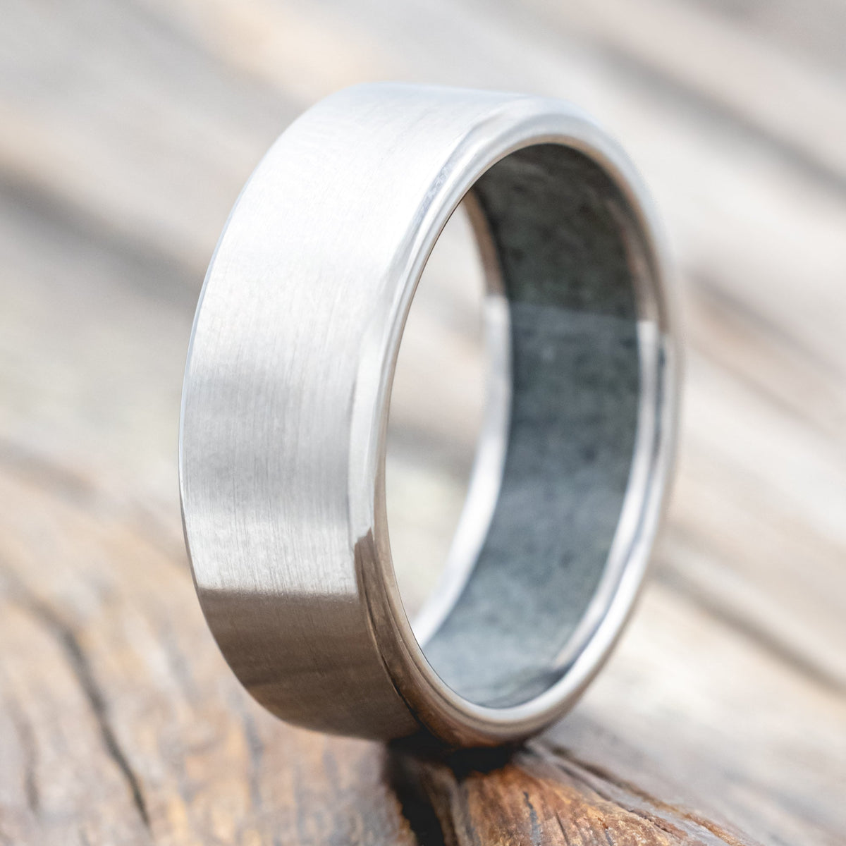 "Hyperion" - Crushed Moss Agate Lined Wedding Band With Custom Finish
