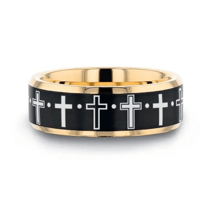 HOST | Gold & Black Tungsten Multi-Cross Wedding Band, Two-Tone