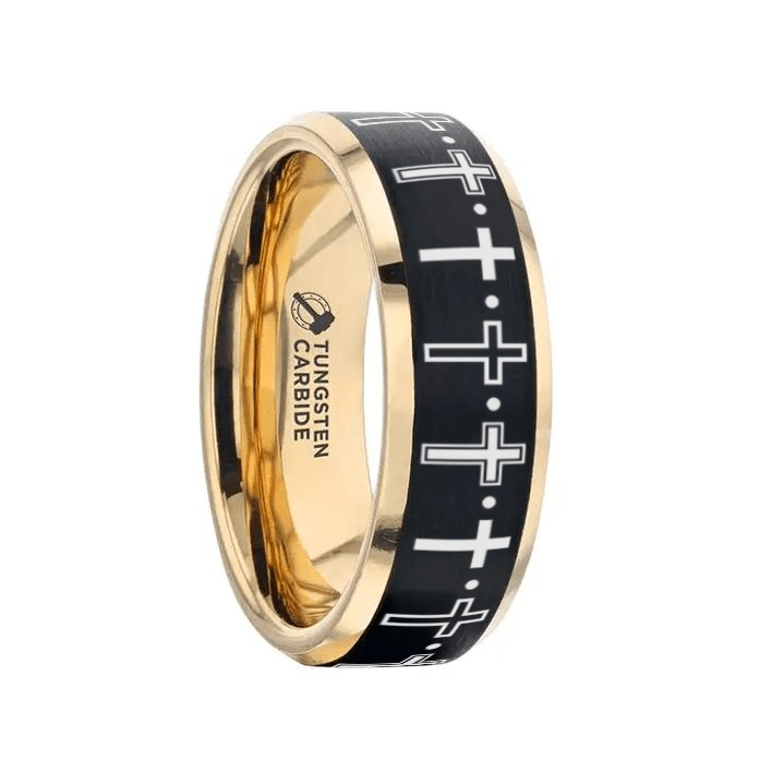 HOST | Gold & Black Tungsten Multi-Cross Wedding Band, Two-Tone