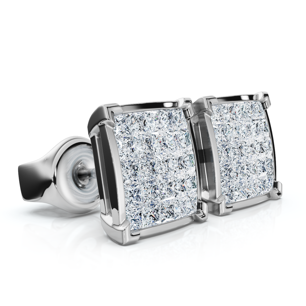 1 Ct Diamond Princess Cut Screw Back Studs Womens Earrings 10k White Gold