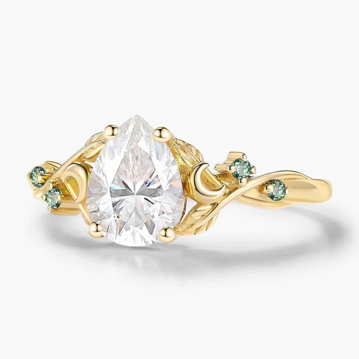 Nature Inspired Leaf and Moon Pear Cut Moissanite Engagement Ring - Eira