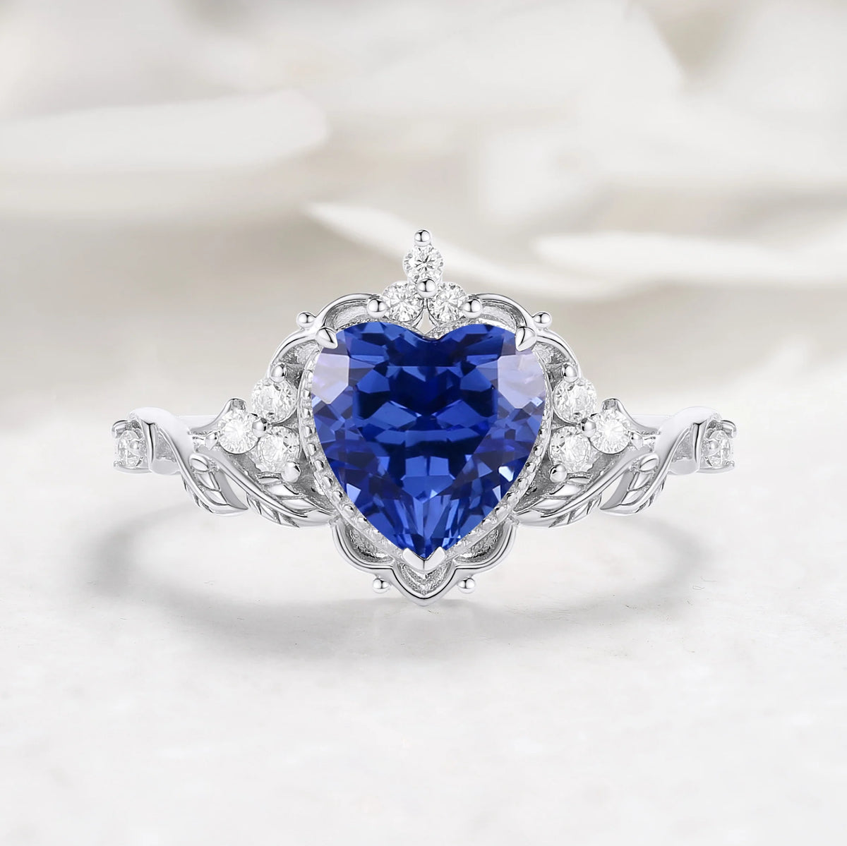 Nature Inspired Leaf Shaped Heart Cut Sapphire Engagement Ring - Eleanor