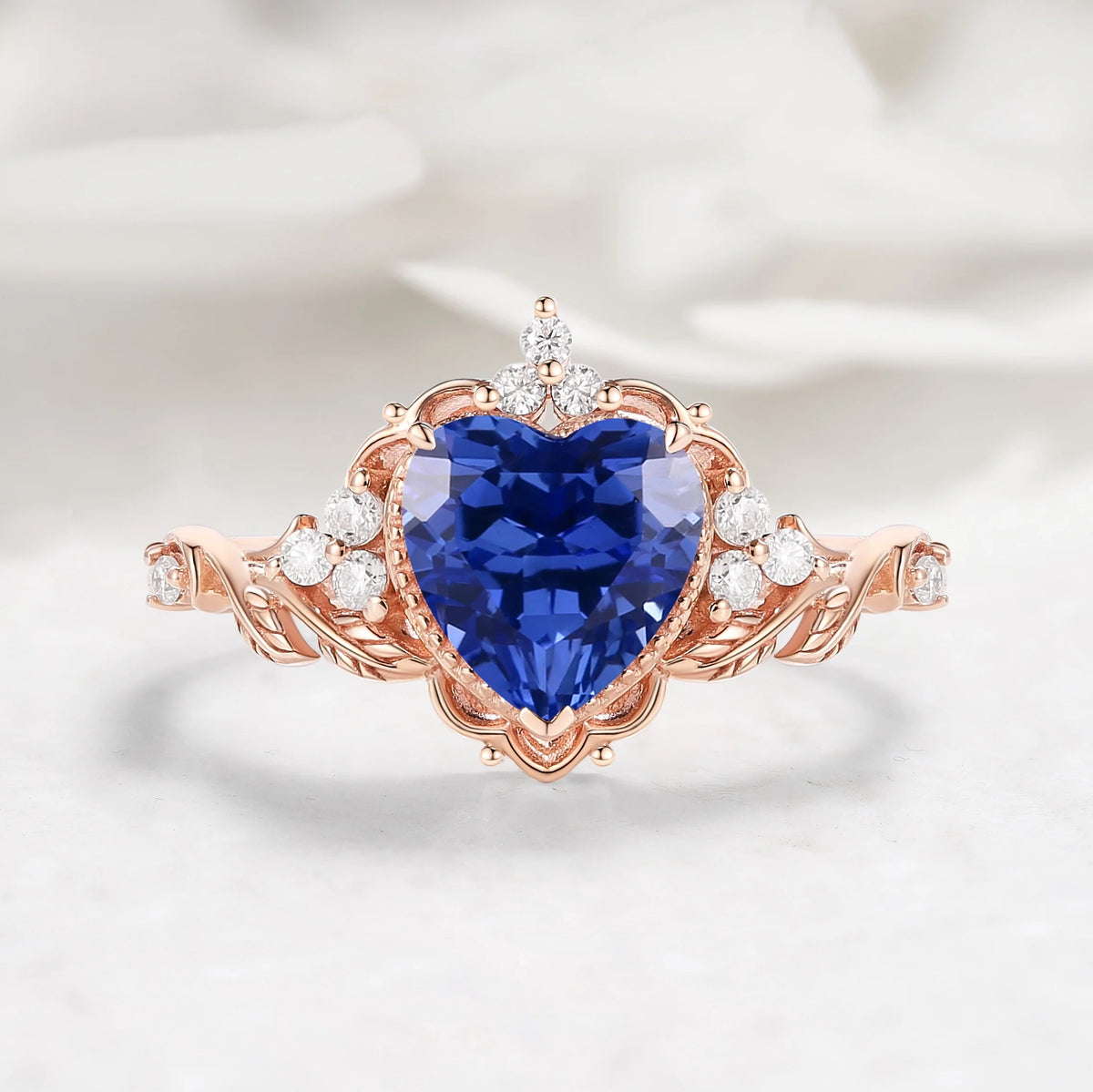 Nature Inspired Leaf Shaped Heart Cut Sapphire Engagement Ring - Eleanor