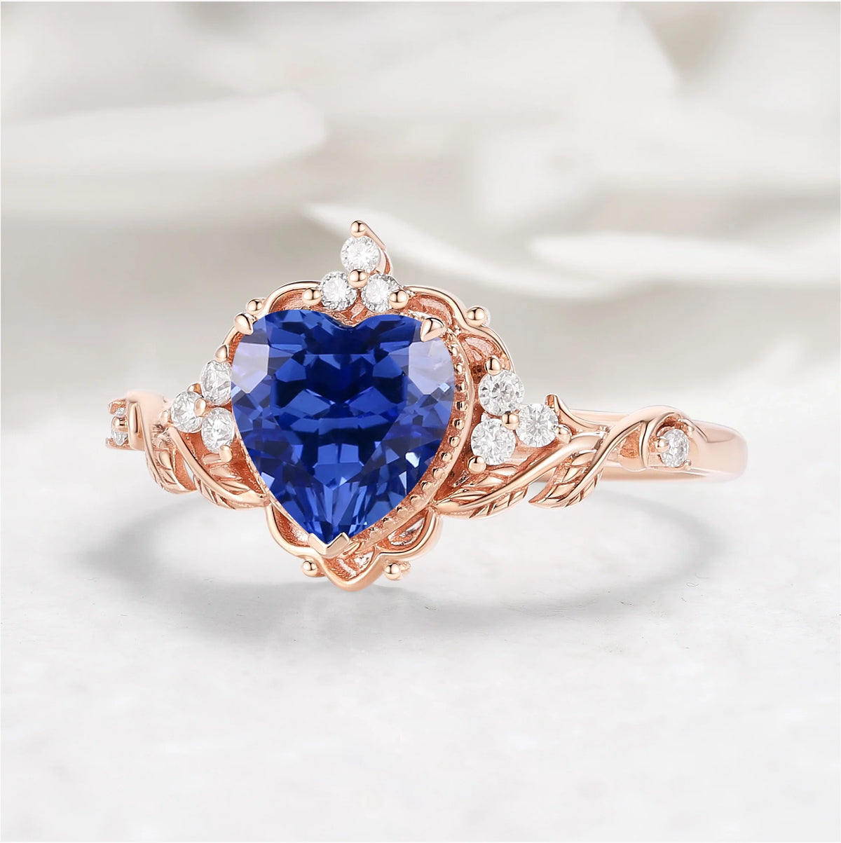 Nature Inspired Leaf Shaped Heart Cut Sapphire Engagement Ring - Eleanor