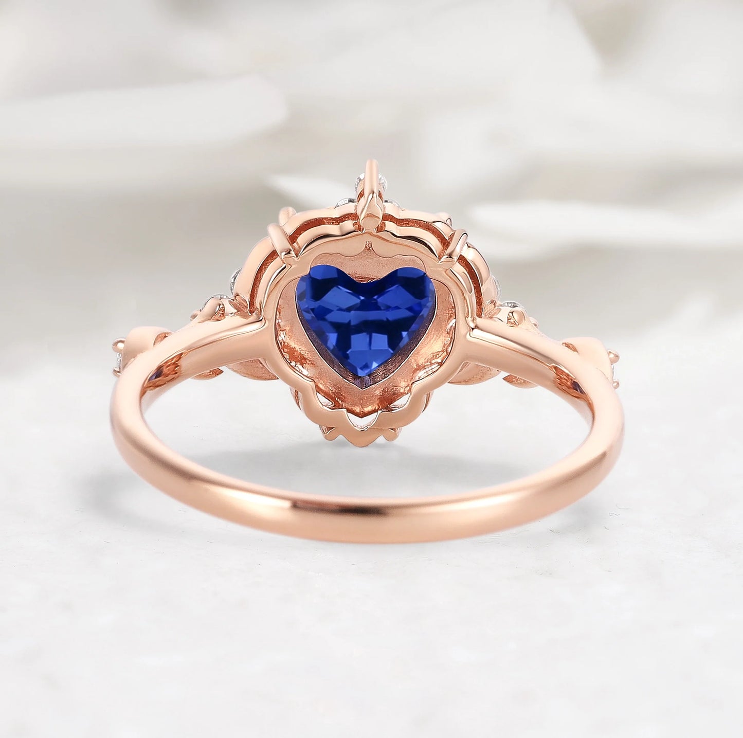 Nature Inspired Leaf Shaped Heart Cut Sapphire Engagement Ring - Eleanor