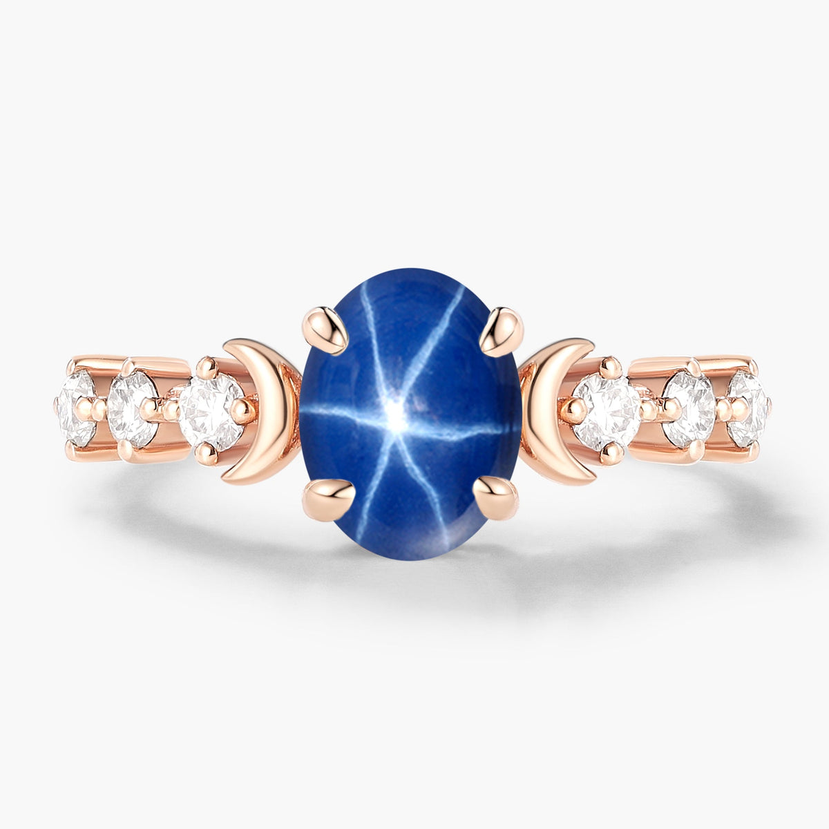 Moon-Inspired Oval Cut Lindy Star Sapphire Engagement Ring with Moissanite Accents