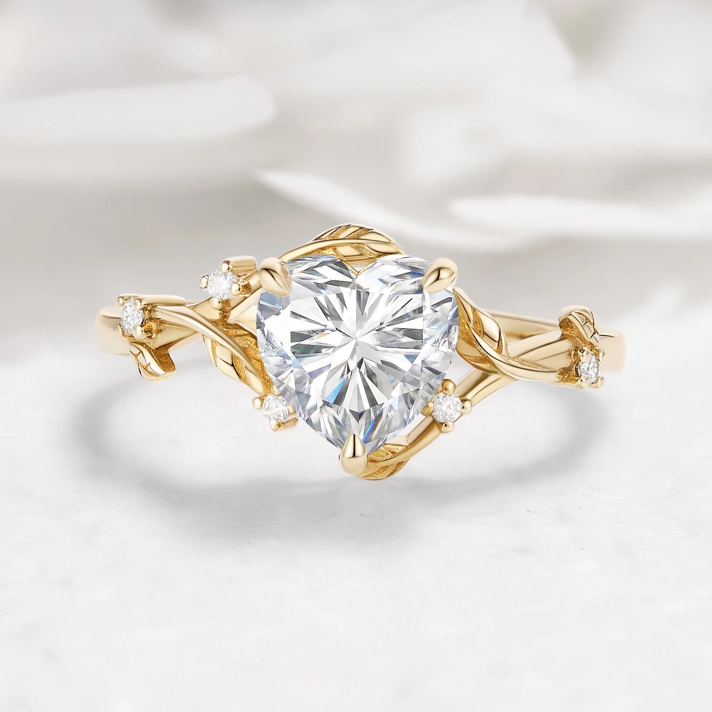 Nature Inspired Heart Cut Moissanite Leaf Engagement Ring