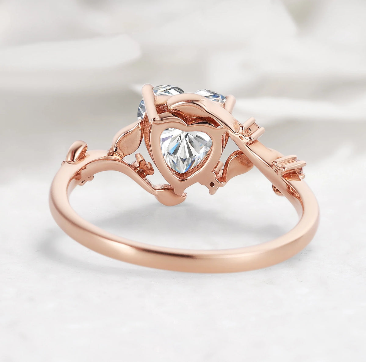 Nature Inspired Heart Cut Moissanite Leaf Engagement Ring