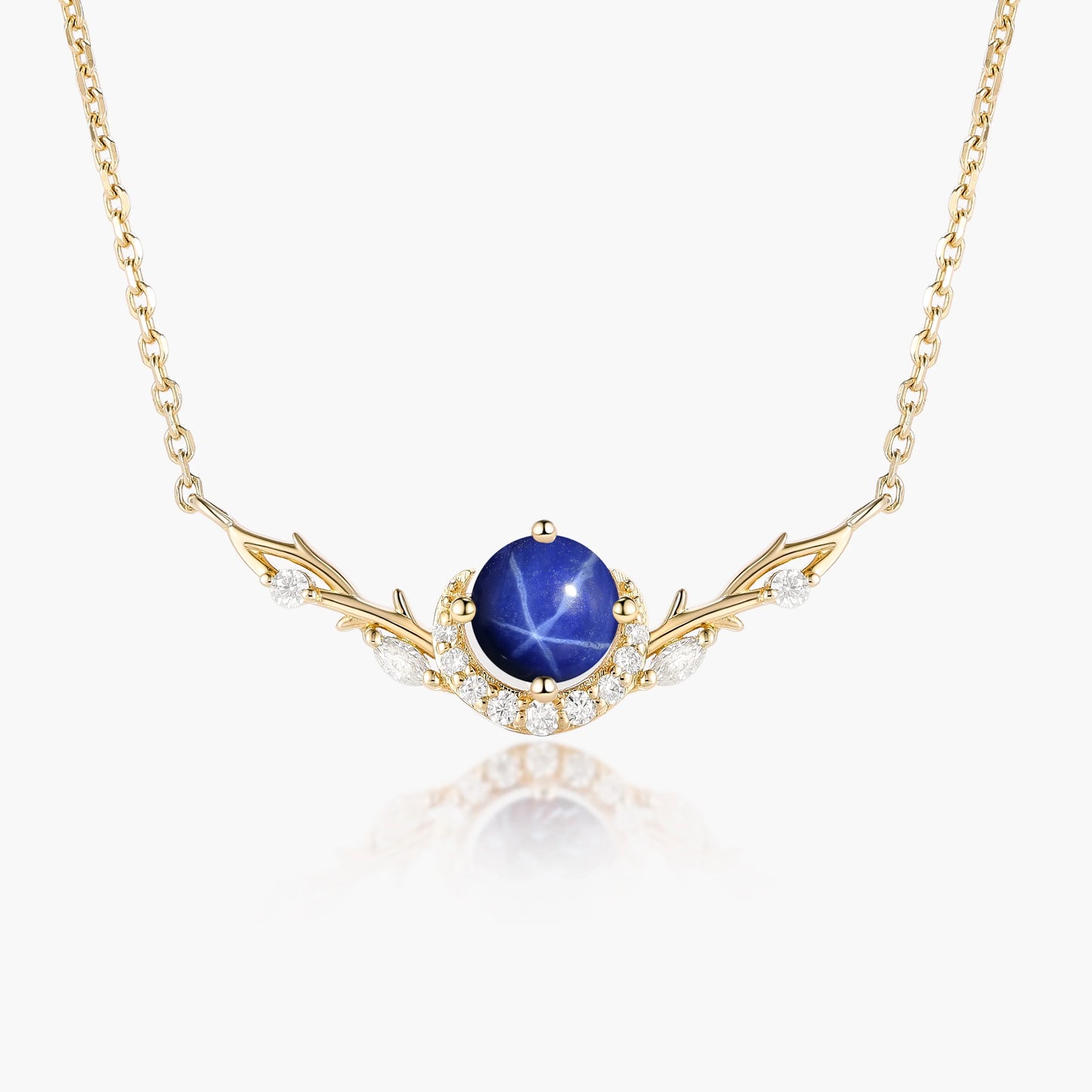 Custom Round Cut Lindy Star Sapphire Forest Moon Necklace - Eirwen