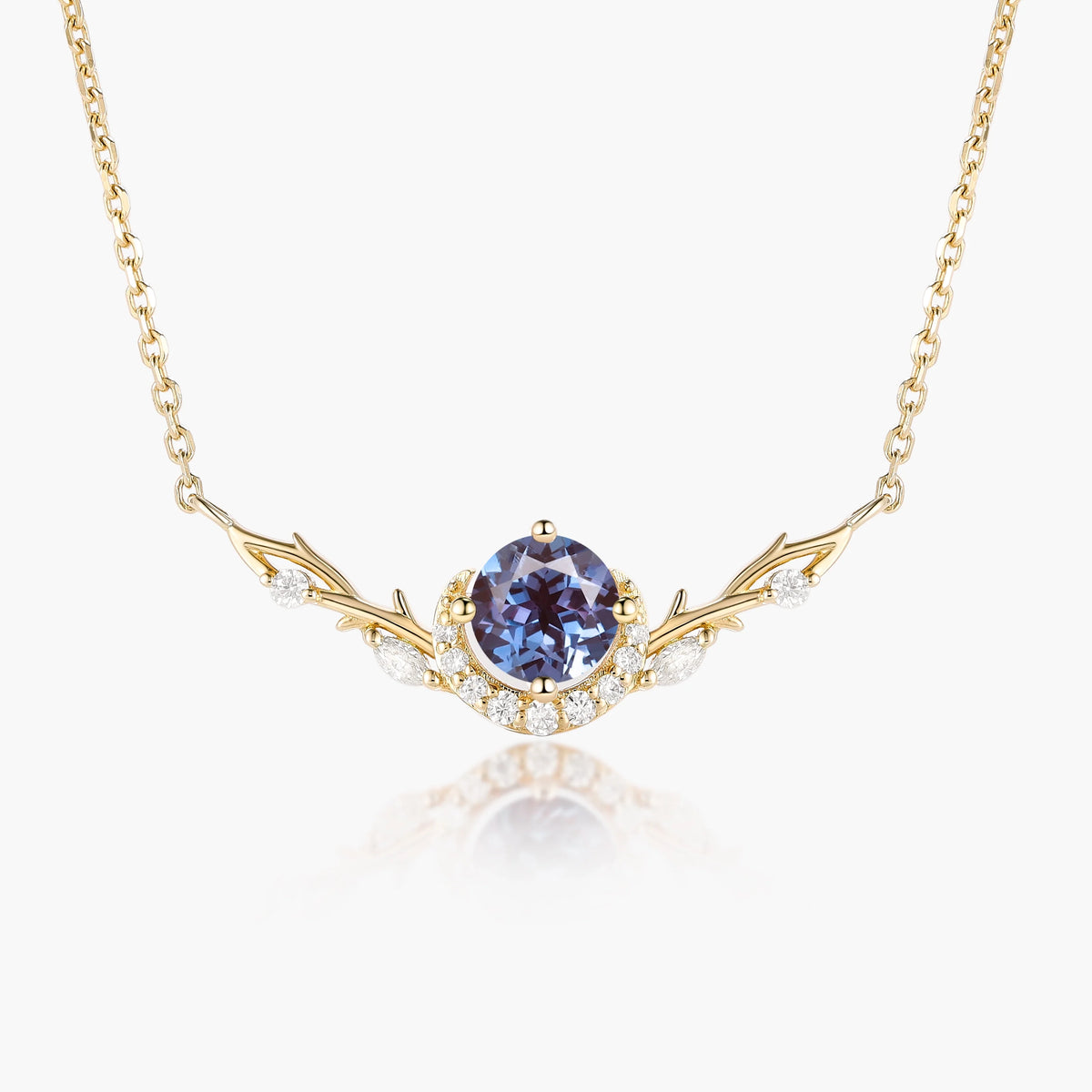 Custom Oval Cut Alexandrite Forest Moon Necklace - Eirwen
