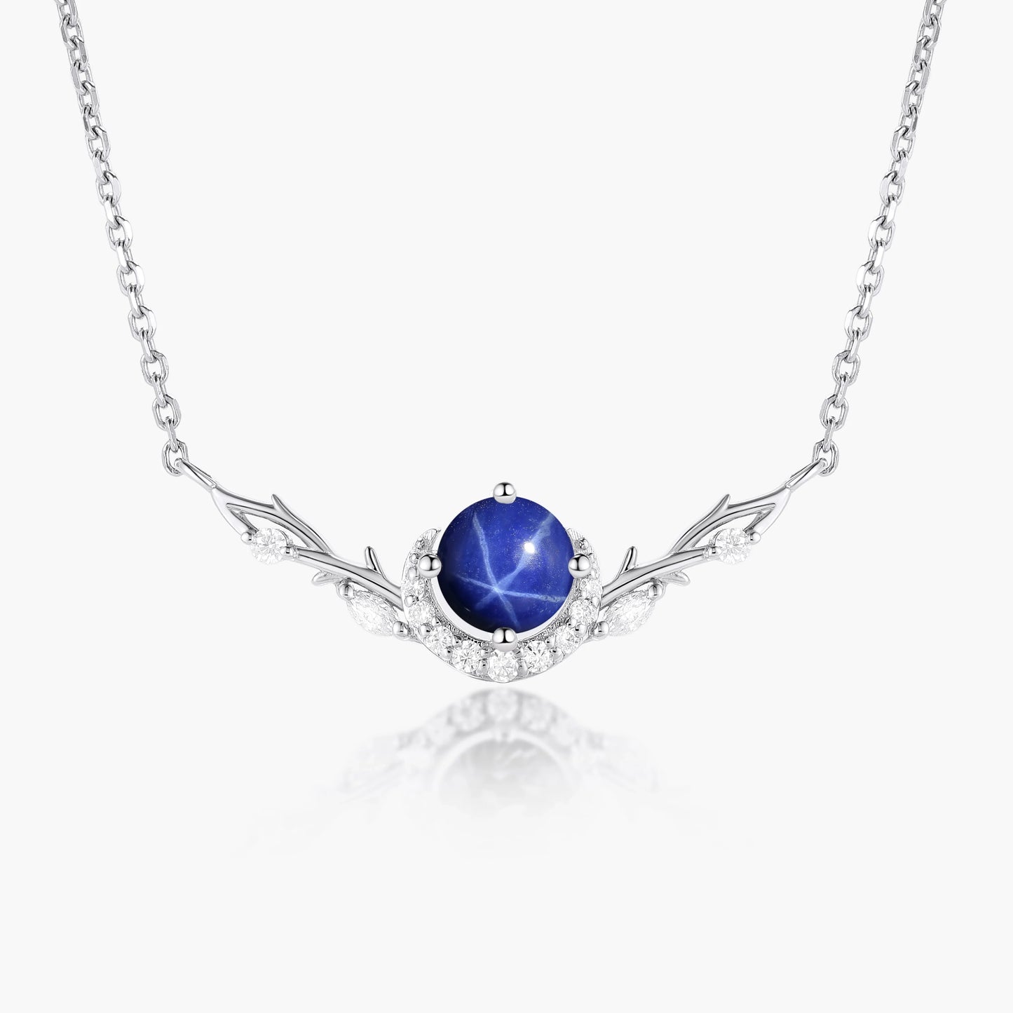 Custom Round Cut Lindy Star Sapphire Forest Moon Necklace - Eirwen