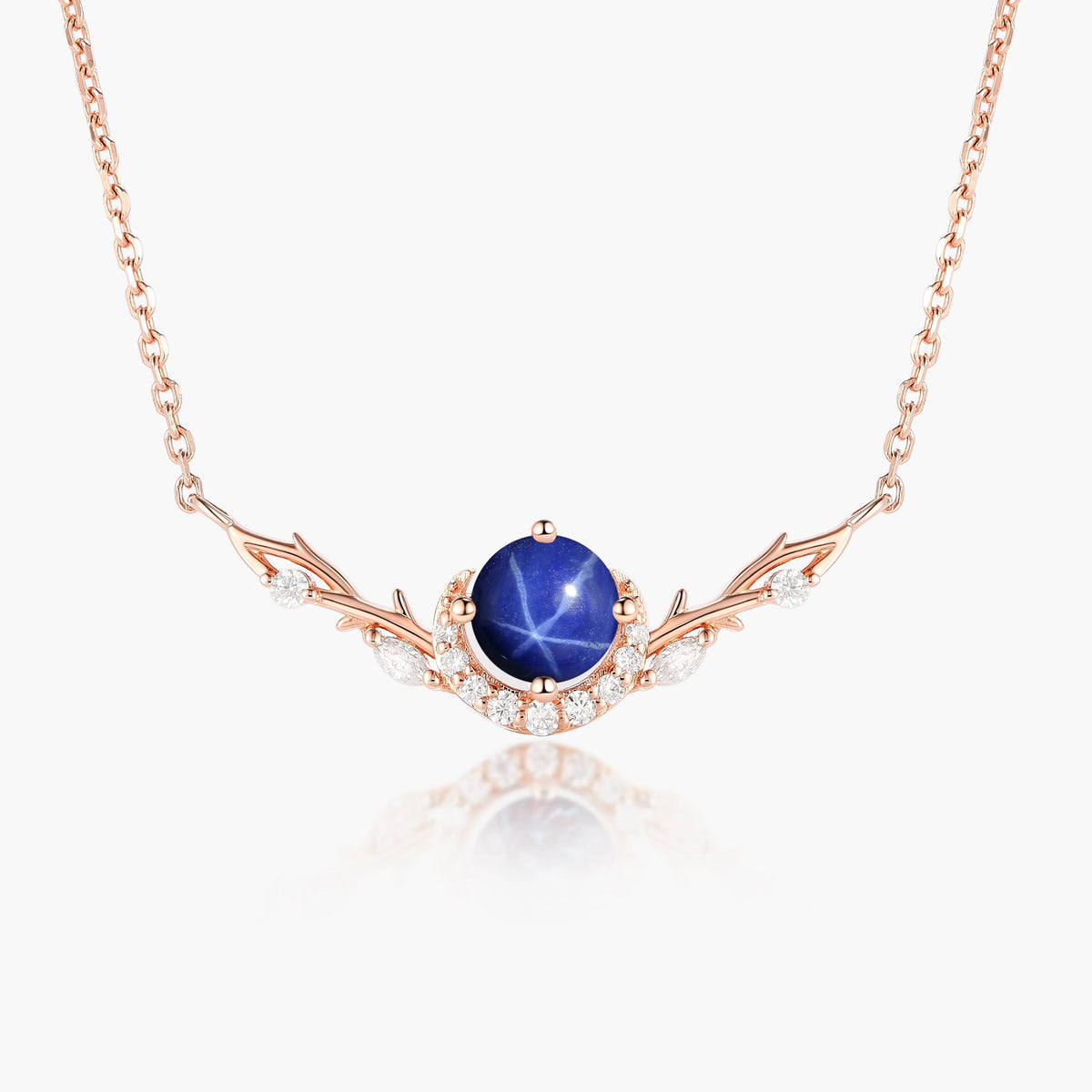 Custom Round Cut Lindy Star Sapphire Forest Moon Necklace - Eirwen