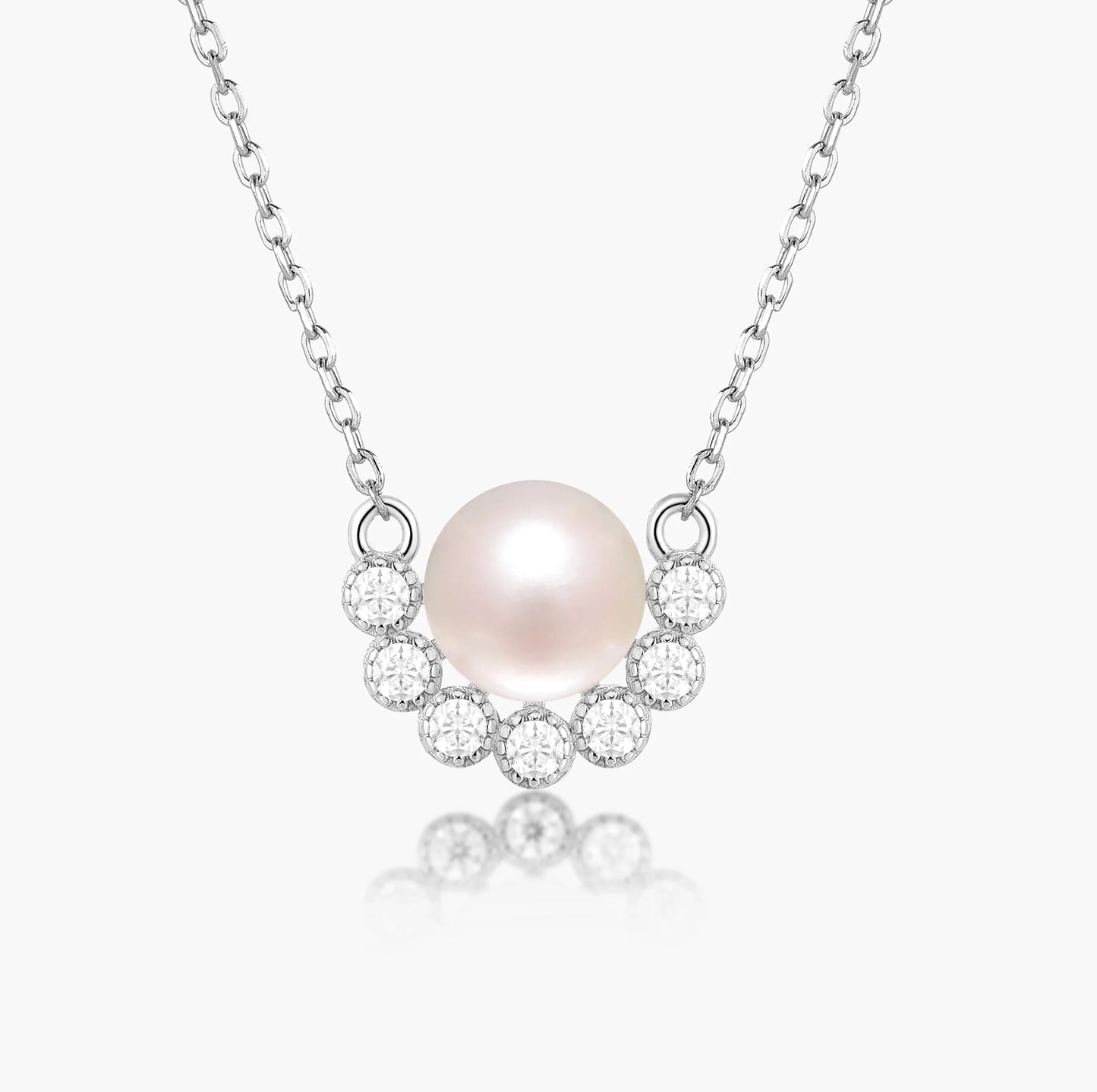 Pearl Necklace with Half-Halo Moissanite Accents - Isolde