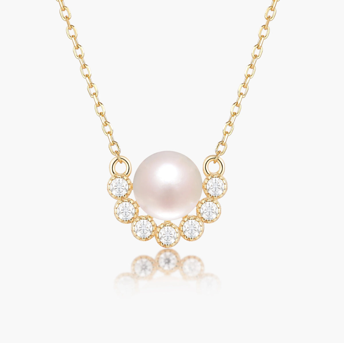 Pearl Necklace with Half-Halo Moissanite Accents - Isolde