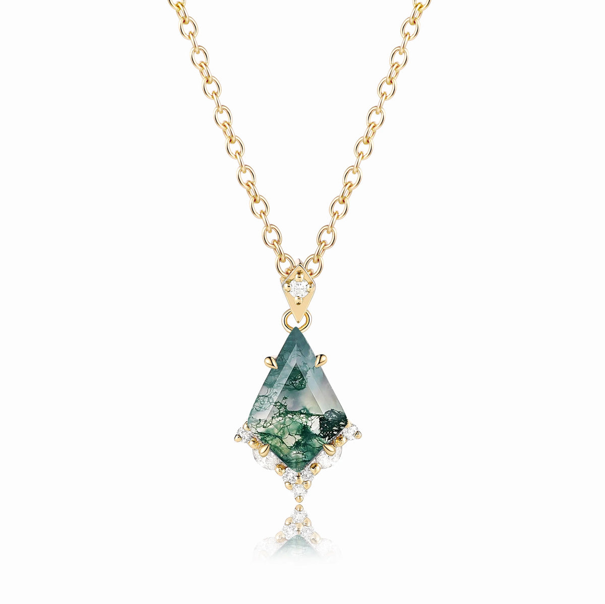 Nature Inspired Halo Kite Cut Moss Agate Custom Necklace - Elara