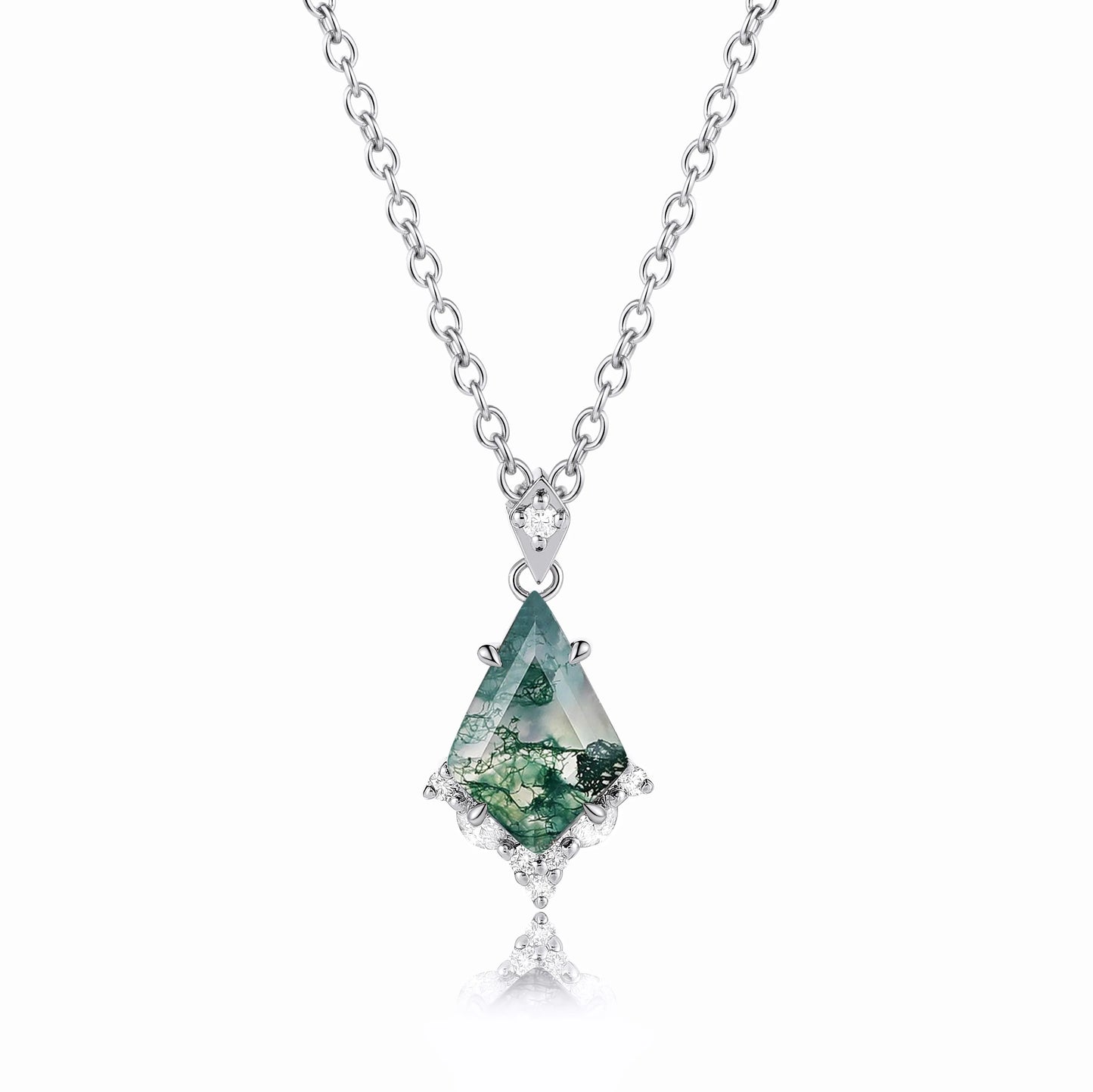 Nature Inspired Halo Kite Cut Moss Agate Custom Necklace - Elara