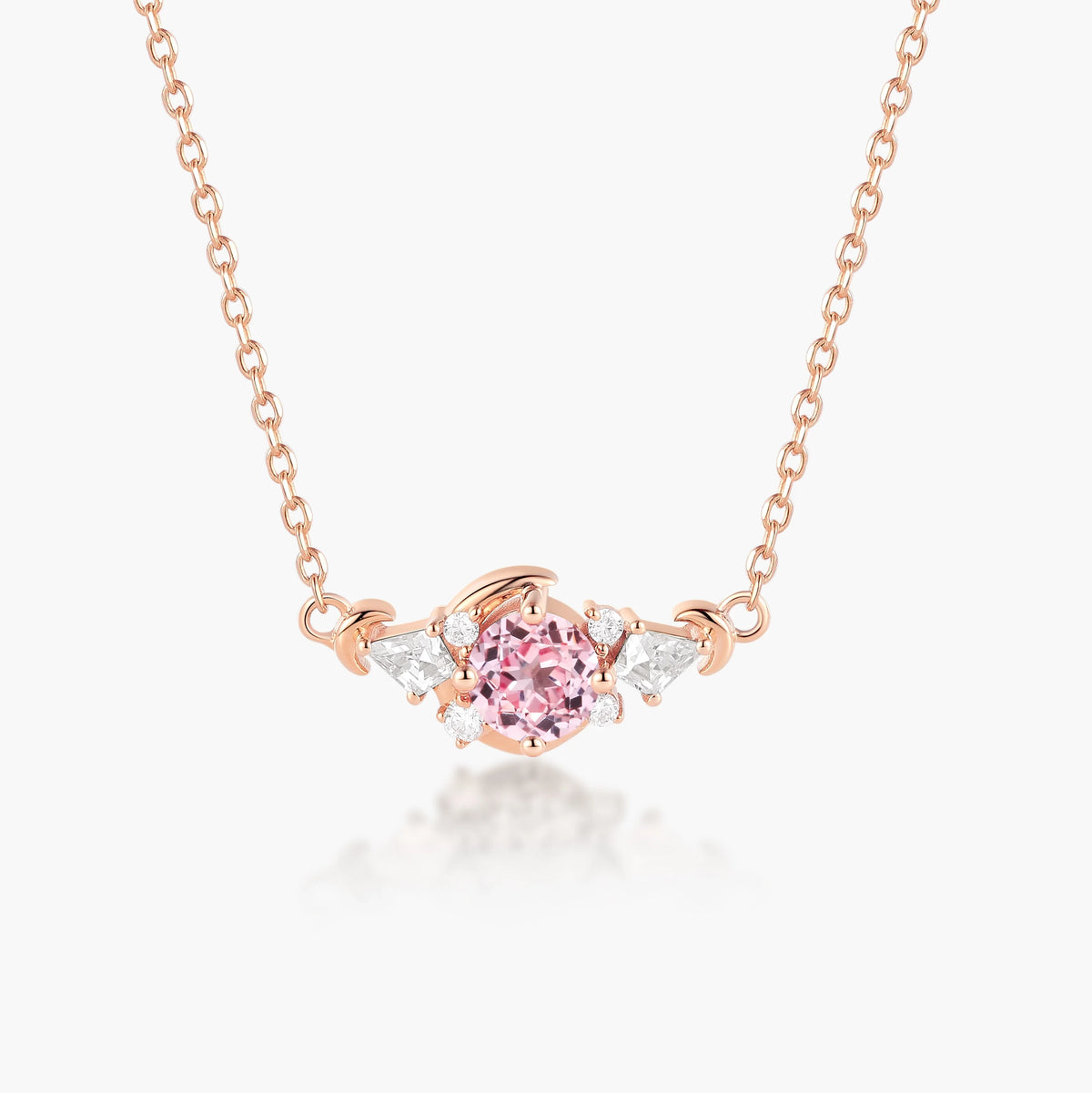 Moon Design Custom Round Cut Padparadscha Necklace