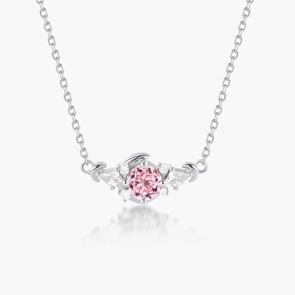 Moon Design Custom Round Cut Padparadscha Necklace
