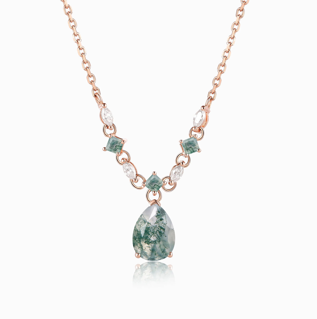 Custom Pear Cut Moss Agate Necklace