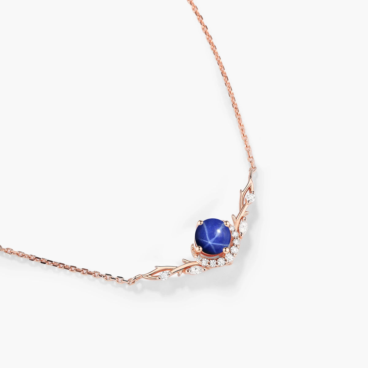 Custom Round Cut Lindy Star Sapphire Forest Moon Necklace - Eirwen