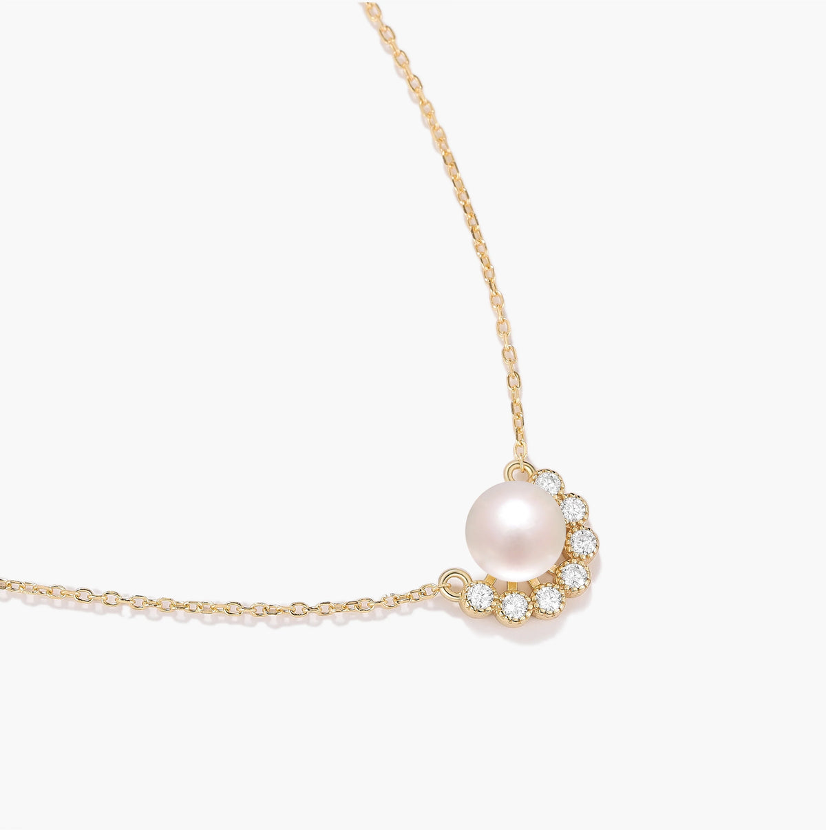 Pearl Necklace with Half-Halo Moissanite Accents - Isolde