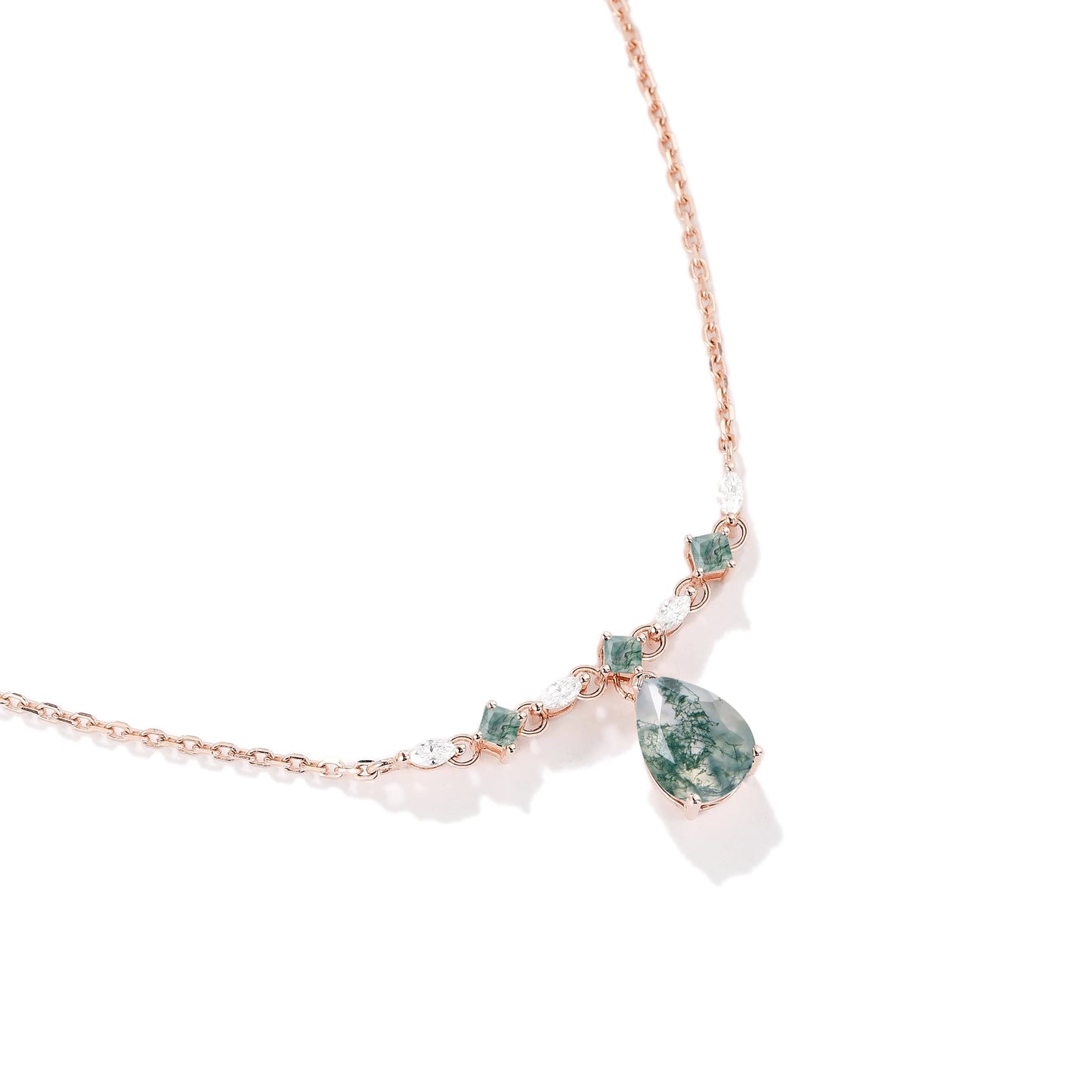 Custom Pear Cut Moss Agate Necklace