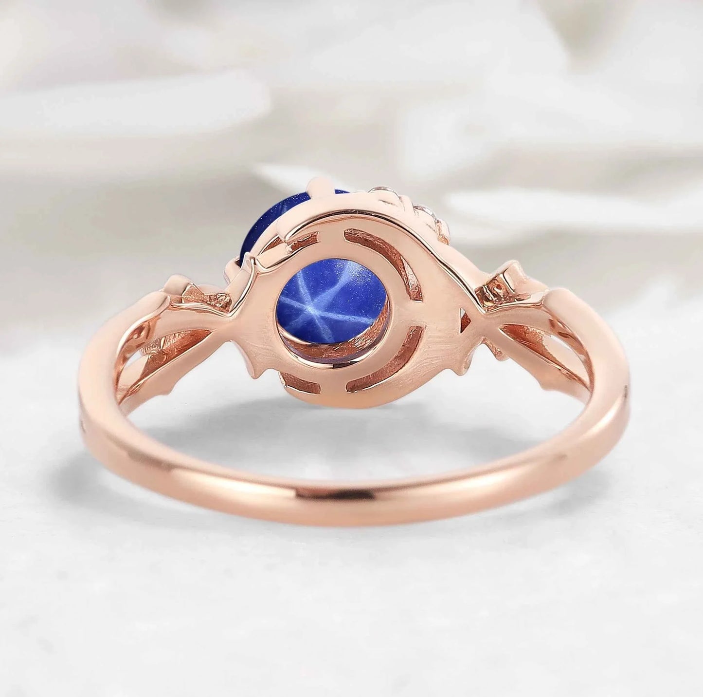 Moon & Floral Round Star Sapphire Engagement Ring - Seluna