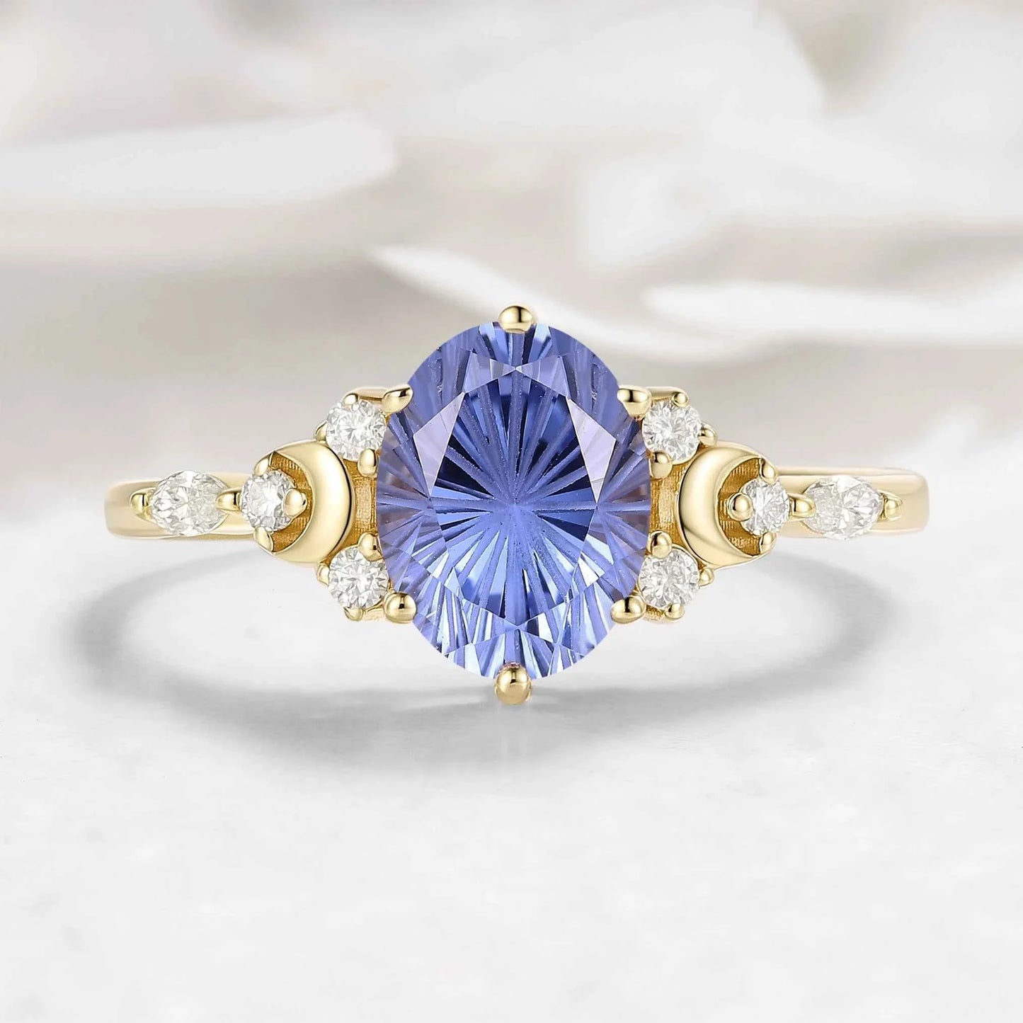 Moon Inspired Firework Cut Cornflower Sapphire Engagement Ring