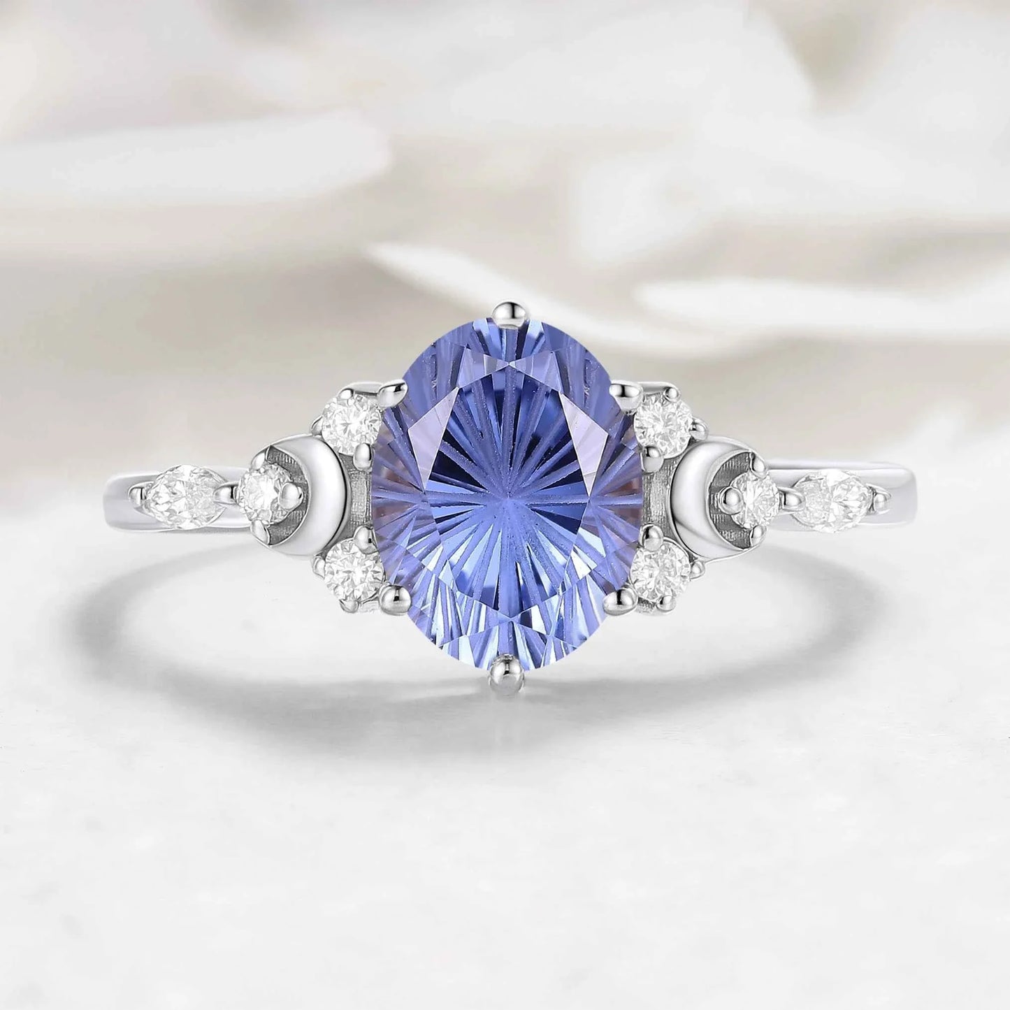 Moon Inspired Firework Cut Cornflower Sapphire Engagement Ring